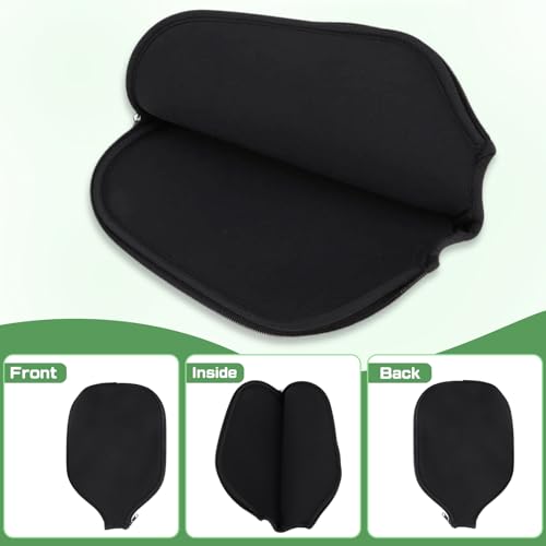 WAQYGZO 2 PCS Pickleball Paddle Covers Black Neoprene Paddle Cover Universal 8.26 x 11.8Inch Zippered Universal Racket Sleeve Paddle Storage Bag Fits USAPA Standard Pickleball Racquets