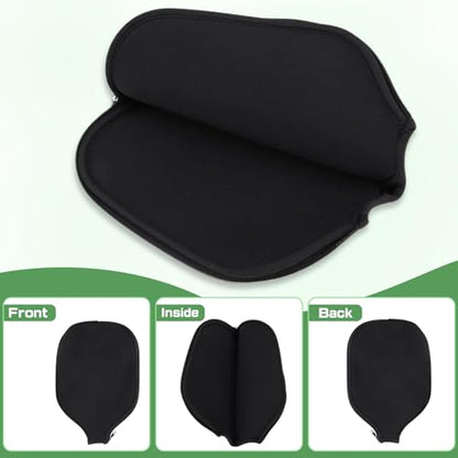 WAQYGZO 2 PCS Pickleball Paddle Covers Black Neoprene Paddle Cover Universal 8.26 x 11.8Inch Zippered Universal Racket Sleeve Paddle Storage Bag Fits USAPA Standard Pickleball Racquets