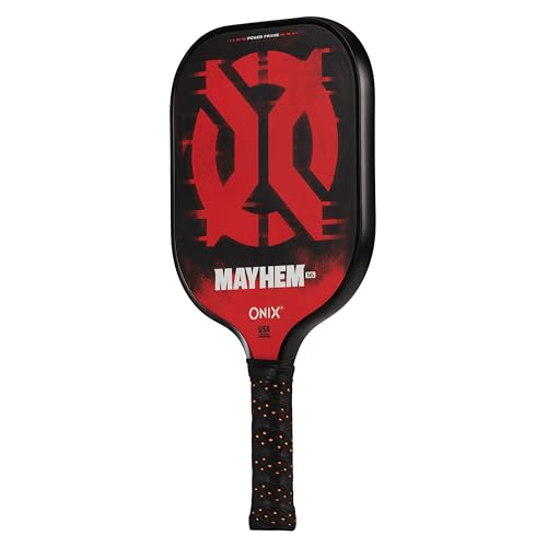 Onix Mayhem Patented ThermoFused Technology Carbon Fiber Power Frame Polypropylene Honeycomb Core Performance Power and Control Pickleball Paddle – 14mm or 16mm