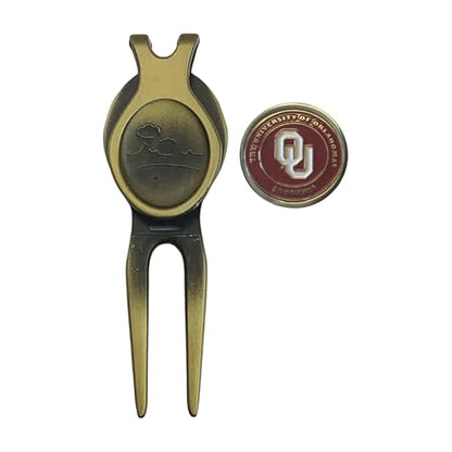 Divot Repair Tool Removable Magnetic Ball Marker-Best Divot Fixer - style: OKLAHOMA SOONERS