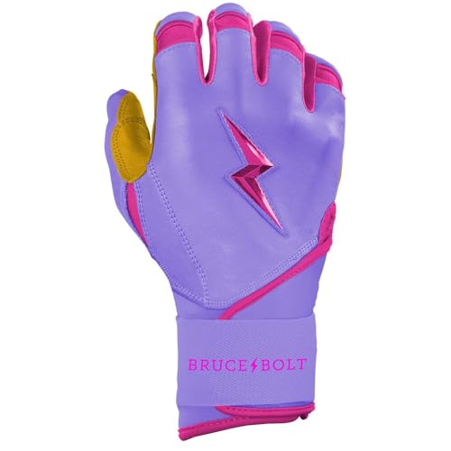 BRUCE BOLT Signature Series Long Cuff Batting Gloves - Pro-Athlete Collection - Adult & Youth Sizes - color: Bader Lavender, size: Women's Small
