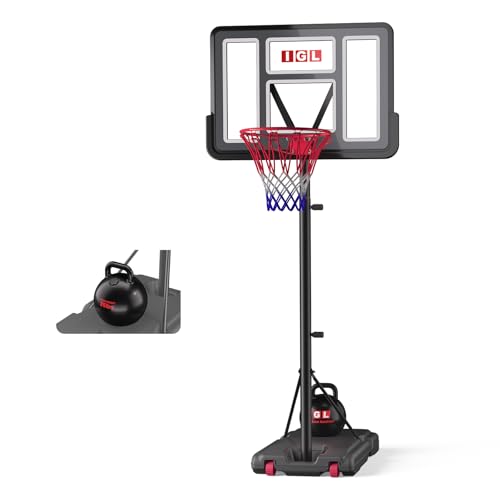 IGL Portable Basketball Hoop, 5.6-10FT Adjustable Basketball Goal System, 40/44 Inch Outdoor Basketball Hoop & Goals for Kids, Youth, and Adults in The Backyard, Driveway with PC Backboard - color: Matte Black