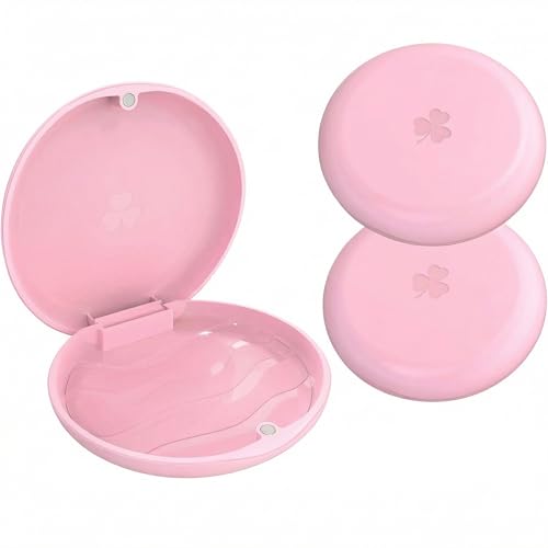 2-Pack Ultra-Thin Round Aligner & Retainer Case with Magnetic Closure – Slim Portable Travel Container for Braces, Mouth Guard, Night Guard, BPA-Free Anti-Slip Water Ripple Design (Pink) - color: Pink