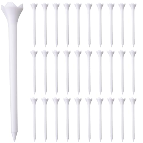 Hampton Distribution White Plastic Golf Tees, 30 or 100 Pack, Golf Tees 3 1/4 Inch