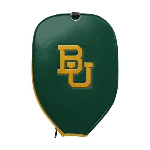 Officially Licensed Collegiate Pickleball Paddle Cover - Lightweight PU Leather Material - Durable Foam Interior Protection with Zippered Closure - Fits Most Paddles on the Market - color: Baylor Bears