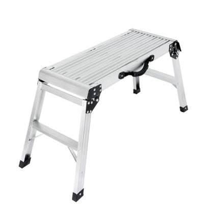LEADALLWAY Aluminum Work Platform Step Ladder with Handle Heavy Duty Foldable Step Stool 330 Lbs Capacity Silver