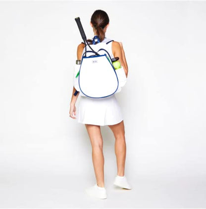 Ame & Lulu Game On Tennis Backpack - Contains Padded & Adjustable Straps - Two Exterior Water Bottle Pockets - color: White/Navy/Green
