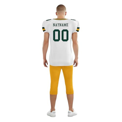 Youth Football Practice Jersey, Custom Blank Kids Practice Football Uniform Sportswear for Boys Training Games - color: Dark Green Gold White