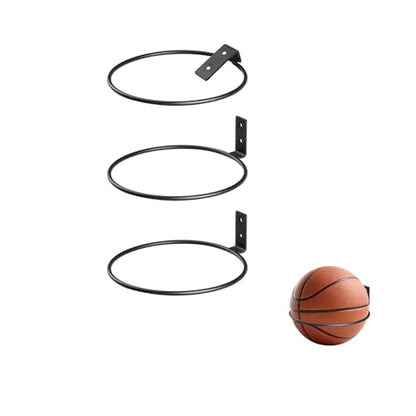 3pcs Ball Holder Wall Mount，Foldable Ball Storage Rack 7 inch Basketball Holder Garage Storage for Soccer, Volleyball, Football Display Rack Balls Organizer for Gym, Playroom, Black