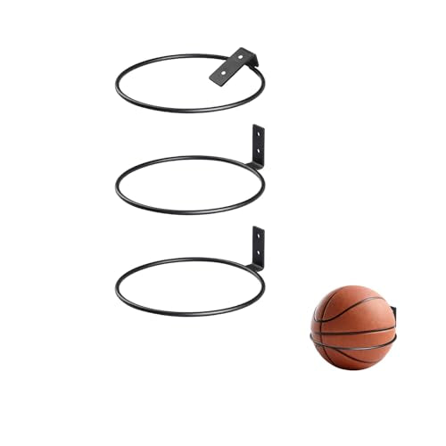 3pcs Ball Holder Wall Mount，Foldable Ball Storage Rack 7 inch Basketball Holder Garage Storage for Soccer, Volleyball, Football Display Rack Balls Organizer for Gym, Playroom, Black