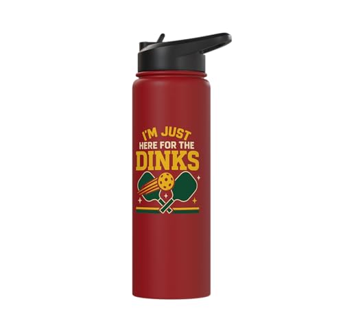 Funny Pickleball Pun Paddle I'm Just Here For The Dinks Stainless Steel Insulated Water Bottle - color: Red