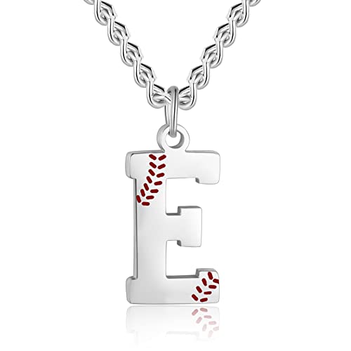 AIAINAGI Baseball Initial A-Z Letter Necklace - Men's Baseball Charm Pendant in Stainless Steel Silver Chain, 22inch Personalized Gift - style: E Letter