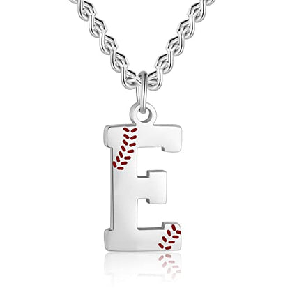 AIAINAGI Baseball Initial A-Z Letter Necklace - Men's Baseball Charm Pendant in Stainless Steel Silver Chain, 22inch Personalized Gift - style: E Letter