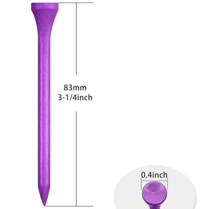 Wooden Golf Tees 3-1/4", 2-3/4", 1-1/2" Available,100 Count (Natural Color, White, Black, Blue, Red, Pink) - color: Purple, size: 3 1/4 inch
