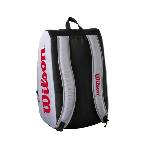 WILSON Super Tour Pickleball Bag - Holds up to 3 Paddles, Grey/Red/Black