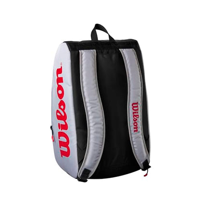 WILSON Super Tour Pickleball Bag - Holds up to 3 Paddles, Grey/Red/Black