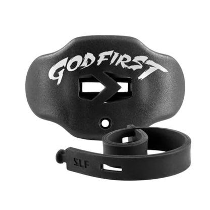 Football Mouth Guard with Strap – Lip Guard Football Mouthpiece – Youth & Adult – Sleefs - color: God First Black