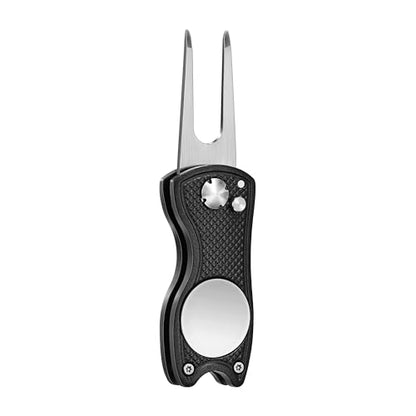 Mile High Life Golf Divot Repair Tool, All Metal Foldable Divot Tool with Pop-up Button & Magnetic Ball Marker, 2-6 Pack - color: Black/Gray