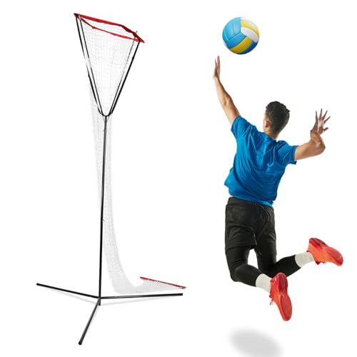 Volleyball Training Net, Adjustable Practice Net System with 88-130 Inch Height Range, Portable Volleyball Trainer for Backyard Beach Court, Professional Equipment for Serving Spiking Drills (Red)