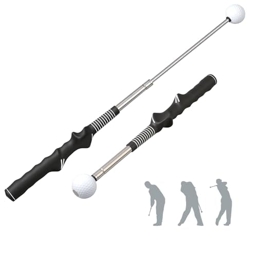 Retractable Golf Swing Training Aid with Click Sound, Right-Handed Golfs Grip Trainer for Tempo & Rhythm, Warm-Up Swing Stick for Chipping & Hitting, Portable Golf Accessories for Men
