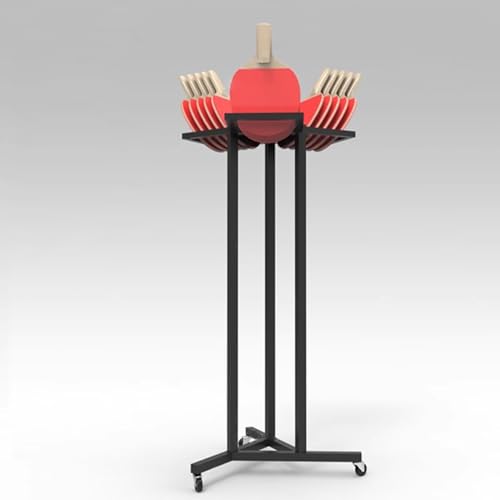 Sports Ball Organizer Holder Shelf Mobile Pingpong Balls & Racket Rack, Sturdy Table Tennis Equipment Storage Stand for Training Hall/Game Room/Garage Display, Save Space