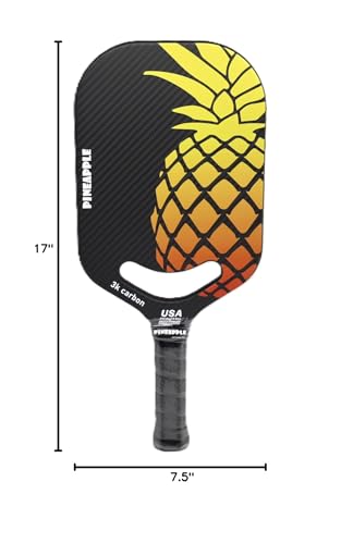 Pickleball Paddle – Edgeless 3K Carbon Fiber Face, 16MM Honeycomb Core, Lightweight 8oz – Elongated Shape for Spin & Control – Pineapple Pickleball
