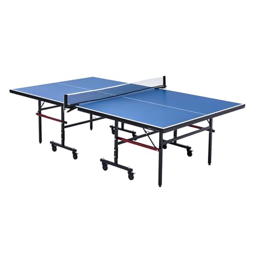 VEVOR Ping Pong Table, Professional Table Tennis Game, Indoor MDF Portable Table Tennis Table, Foldable Ping Pong Table with Quick Clamp Net and Lockable Wheel, 10 Minute Easy Assembly, 18mm Tabletops