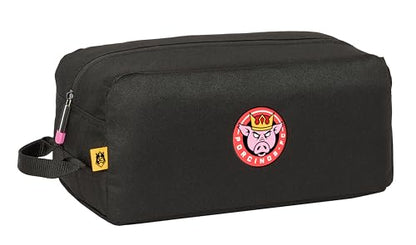 Safta Kings League PORCINOS – Medium Shoe Rack, Multi-purpose, Pencil Case, Sport, Extracurricular Football, Comfortable and Versatile, 34 x 18 x 15 cm, Black, Black/White, Estándar, Casual
