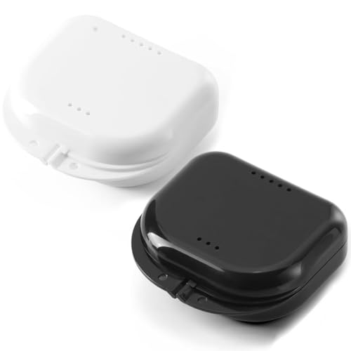JMU Retainer Case with Vent Holes, Orthodontic Storage Case, Travel Box for Aligner & Mouth Guard (2 Pcs, White and Black) - color: White/Black