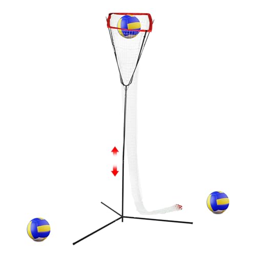 Volleyball Training Net, Adjustable Practice Net System with 88-130 Inch Height Range, Portable Volleyball Trainer for Backyard Beach Court, Professional Equipment for Serving Spiking Drills (Red)