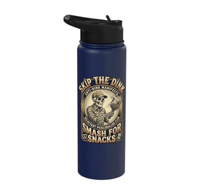 Pickleball Humor s Smash for Snacks s Court Rules Stainless Steel Insulated Water Bottle - color: Navy Blue