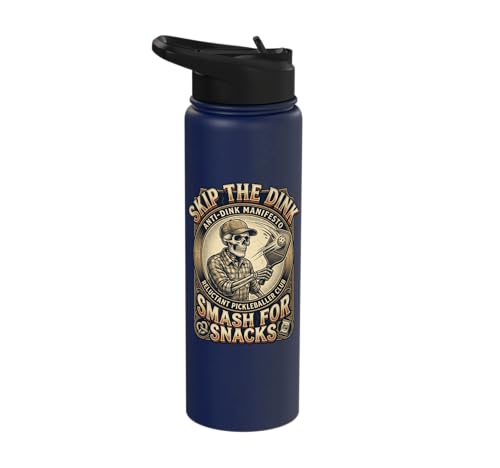 Pickleball Humor s Smash for Snacks s Court Rules Stainless Steel Insulated Water Bottle - color: Navy Blue