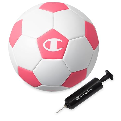 Champion Soccer Ball Youth & Adult – Matte Finish, 32-Panel Design, Enhanced Control, Sizes PVC Cover, Sizes 3,4 and 5 for Indoor & Outdoor Training, Includes 6" Pump - color: Classic White/Optic Pink, size: 5