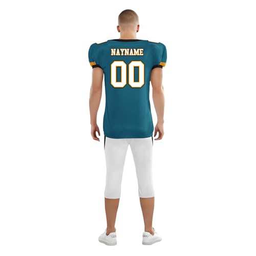 Youth Football Practice Jersey, Custom Blank Kids Practice Football Uniform Sportswear for Boys Training Games - color: Teal White Gold