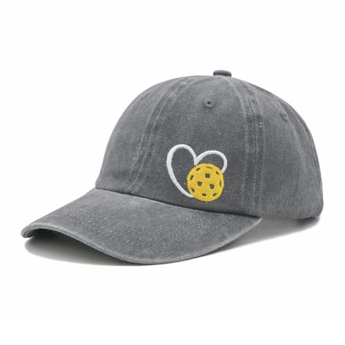 Pickleball Hat with Gift Box, Pickleball Gifts for Women Men, Adjustable Embroidered Heart Baseball Cap - color: Grey