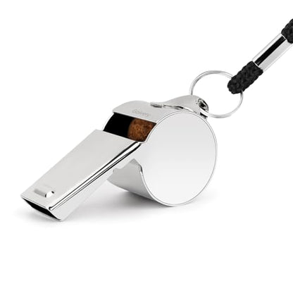 Coach Whistle Stainless Steel, Loud Crisp Sound Whistle with Lanyard for Sports, Outdoor, Lifeguard Protection, Referee (Silver-1PC)