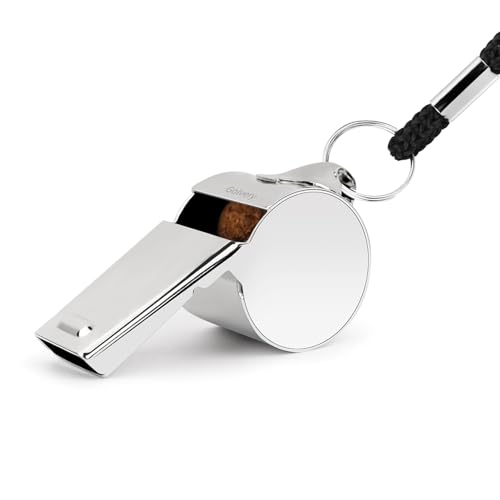 Coach Whistle Stainless Steel, Loud Crisp Sound Whistle with Lanyard for Sports, Outdoor, Lifeguard Protection, Referee (Silver-1PC)