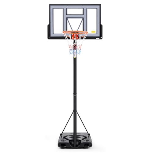Sweetcrispy Portable Basketball Hoop Outdoor, Adjustable Height, Shatterproof Backboard/Shock Absorbent Rim, Fillable Base, 2 Wheels for Backyard/Driveway - color: Grey