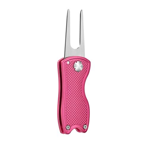 Mile High Life Golf Divot Repair Tool, All Metal Foldable Divot Tool with Pop-up Button & Magnetic Ball Marker, 2-6 Pack - color: Pink Fish