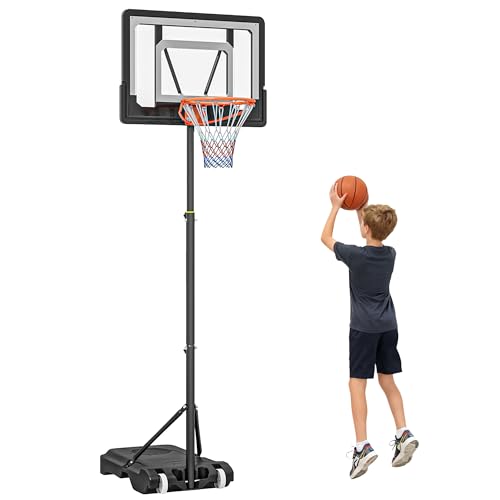 Soozier Portable Basketball Hoop System Stand with 33in Backboard, Height Adjustable 5FT-7FT Basketball Goal for Indoor Outdoor Use