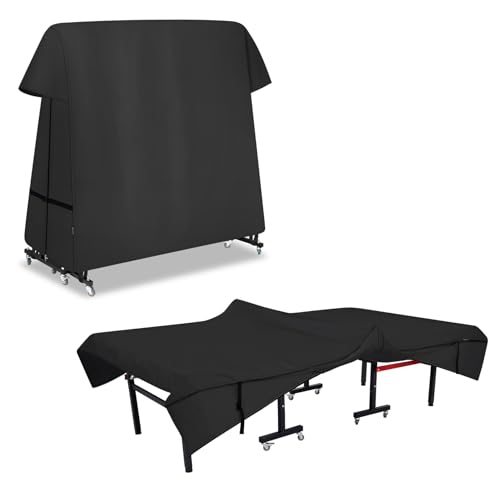 Ping Pong Table Cover Outdoor Waterproof, Dual Function Table Tennis Cover Fits Both Folding Tables and Flat Tables Indoor & Outside 68"L x 6"/30"W x 62"H, Black - color: Black
