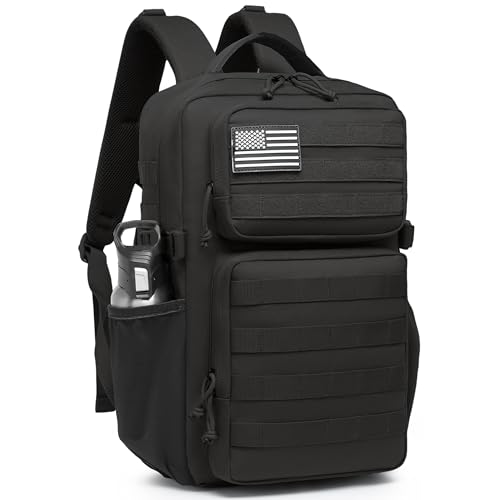 Wotony Military Tactical Backpack for Men Waterproof Daypack 3 Day Assault Pack Molle Bag with Water Bottle Holder - color: Black, size: 25L