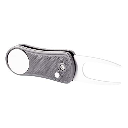 Mile High Life Golf Divot Repair Tool, All Metal Foldable Divot Tool with Pop-up Button & Magnetic Ball Marker - color: Gray Undulate