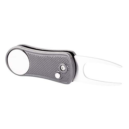 Mile High Life Golf Divot Repair Tool, All Metal Foldable Divot Tool with Pop-up Button & Magnetic Ball Marker - color: Gray Undulate
