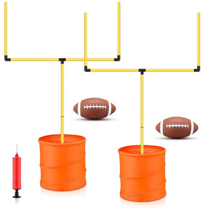 Realspring Football Goal Post 6 x 4 ft Goal Post with Foldable Bucket and Mini Inflatable Football Kicking Tee and Pump for Sports(2 Sets)