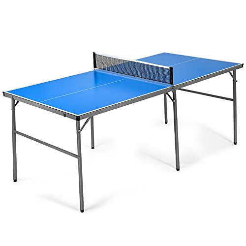 GYMAX Folding Table Tennis Table Set, Complete Ping Pong Table Combo with Removable Net, 2 Paddles & 3 Balls, Potable Table Tennis Kit for Family Kids Game