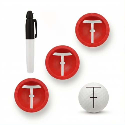 Golf Ball Line Marker: 3 Pack Golf Alignment Tool with Marking Pen Set to Improve Putting Precision & Target Consistency Red Putting Aid Ball Liner Stencils for Practice and Ball Identification