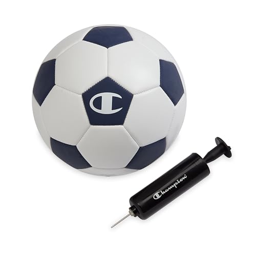 Champion Soccer Ball Youth & Adult – Matte Finish, 32-Panel Design, Enhanced Control, Sizes PVC Cover, Sizes 3,4 and 5 for Indoor & Outdoor Training, Includes 6" Pump - color: White/Medieval Blue, size: 3