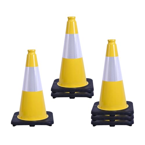 6 Pack Yellow 18 Inch Black Base Traffic Cones for Vehicle Maneuvering Practice, Driving Training, Lane Marking & Safety Warning (6, Yellow, 18 Inch) - color: Yellow, size: 18 Inch