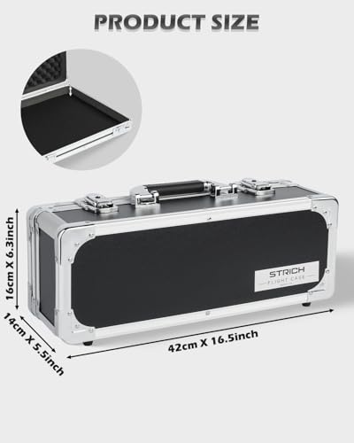 STRICH Guitar Pedal Case MINI+16, 16.54" x 6.30" x 5.51" Deep Aluminum Locking Effect Pedal Case with Mounting Tape, Compatible with Single Pedals & Multi-Effects - size: MINI+ 16"
